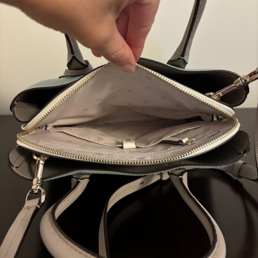 Kate Spade Medium Margaux Gray Blue White Leather Satchel - Picture 9 of 11